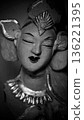 serene Bali dancer ceramic bust featuring closed eyes, bright lips, and gold embellishments. Ideal decorative sculpture for home, temple, or gallery displays, emphasizing art, culture, and craft 136221395