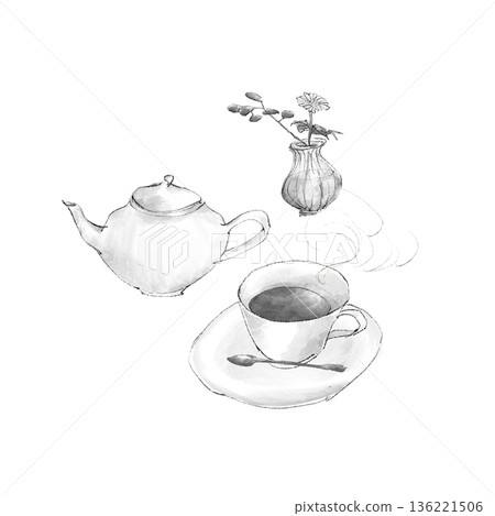 茶壺和茶杯,茶的插圖 茶壺和茶杯,茶的插圖 136221506