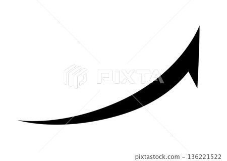 Illustration of an arrow curving to the right | Simple black icon representing flow, change, movement, and transition 136221522