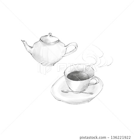 盛滿茶水的茶杯和茶壺 136221922