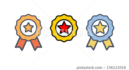 Award Ribbons With Stars Colorful Medals For Recognition, Achievement And Prize Award Ribbons With Stars Colorful Medals For Recognition, Achievement And Prize 136222016