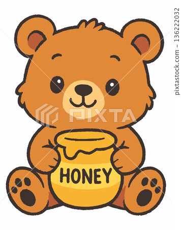 Cute Bear Holding Honey Jar Cartoon Illustration 136222032