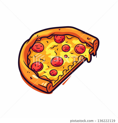 A delicious slice of pepperoni pizza lies on a surface, showcasing its crispy crust and melted cheese. Its savory toppings invite pizza lovers to indulge and satisfy their cravings. 136222119