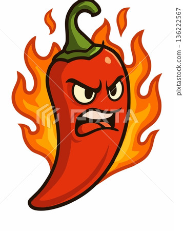 Illustration of red chili with fire 136222567