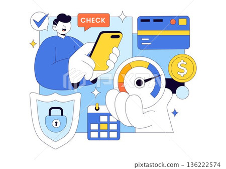 Credit Score Vector Illustration Featuring a Loan Arrow Gauge Speedometer Showing Ratings From Poor to Good on a Flat Style Background Credit Score Vector Illustration Featuring a Loan Arrow Gauge Speedometer Showing Ratings From Poor to Good on a Flat Style Background 136222574