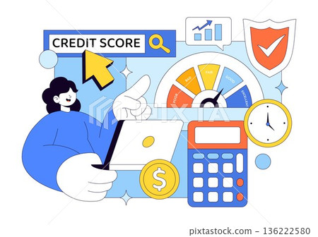 Credit Score Vector Illustration Featuring a Loan Arrow Gauge Speedometer Showing Ratings From Poor to Good on a Flat Style Background Credit Score Vector Illustration Featuring a Loan Arrow Gauge Speedometer Showing Ratings From Poor to Good on a Flat Style Background 136222580