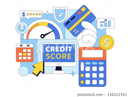 Credit Score Vector Illustration Featuring a Loan Arrow Gauge Speedometer Showing Ratings From Poor to Good on a Flat Style Background Credit Score Vector Illustration Featuring a Loan Arrow Gauge Speedometer Showing Ratings From Poor to Good on a Flat Style Background 136222581