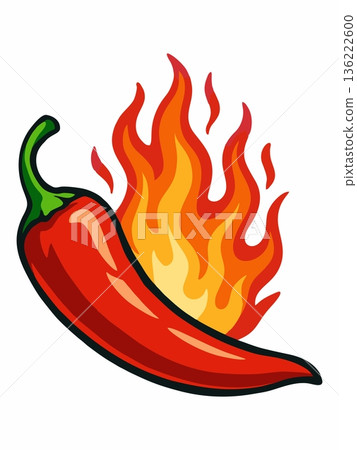Illustration of red chili with fire 136222600