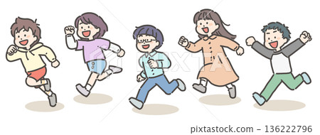 一群小學生奔跑 136222796