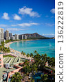 Hawaii Waikiki Beach and Diamond Head, a spectacular resort landscape with blue ocean and sky 136222819