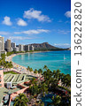Hawaii Waikiki Beach and Diamond Head, a spectacular resort landscape with blue ocean and sky 136222820