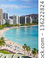 Hawaii Waikiki Beach and Diamond Head, a spectacular resort landscape with blue ocean and sky 136222824