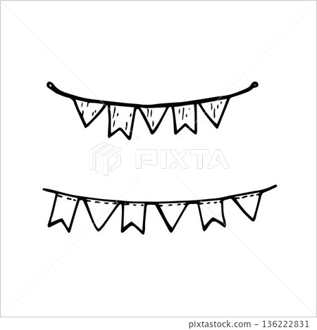 Whimsy Party flags icon. Vector. Line style. 136222831