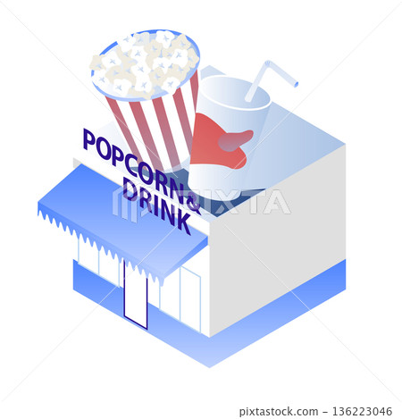 Isometric popcorn and drink stand illustration (movie theater/concession stand) 136223046