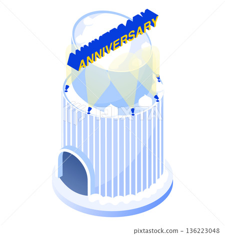 Illustration of a cake-shaped building celebrating its founding anniversary (isometric) Illustration of a cake-shaped building celebrating its founding anniversary (isometric) 136223048