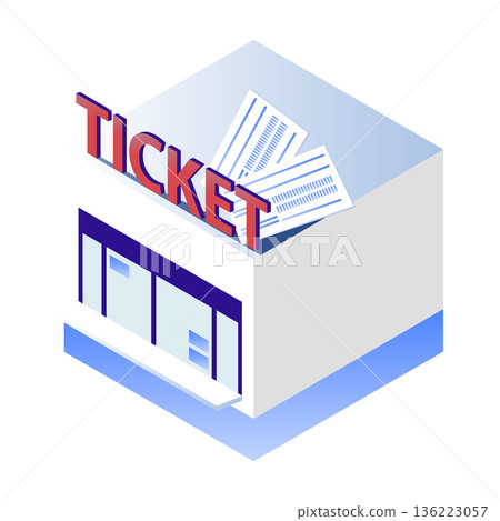 Isometric ticket booth illustration (movie theater/event venue) 136223057