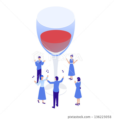 Isometric giant wine glass and people (cheers, party, celebration) 136223058