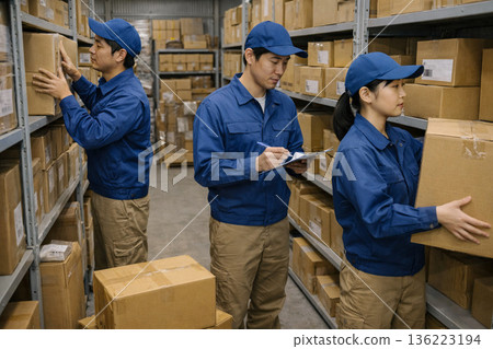 倉庫工人正在分揀箱子213 倉庫工人正在分揀箱子213 136223194