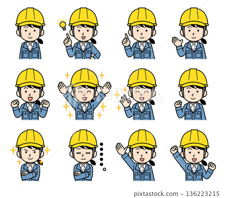 一組戴著頭盔的女性工地主管插圖 136223215