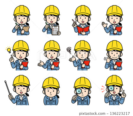 一組戴著頭盔的女性工地主管插圖 136223217