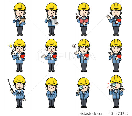一組戴著頭盔的女性工地主管插圖 136223222