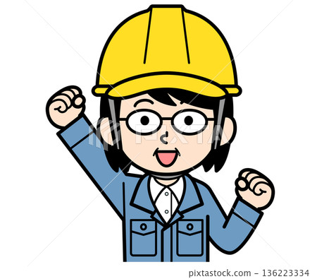 A cheerful middle-aged woman foreman wearing a helmet 136223334