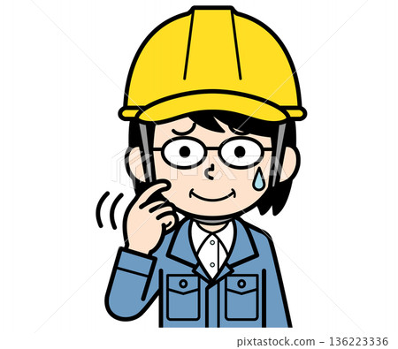 A middle-aged female site supervisor wearing an upset helmet A middle-aged female site supervisor wearing an upset helmet 136223336