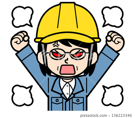 A middle-aged female site supervisor wearing an angry helmet 136223340