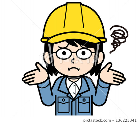A confused middle-aged female site supervisor wearing a helmet A confused middle-aged female site supervisor wearing a helmet 136223341