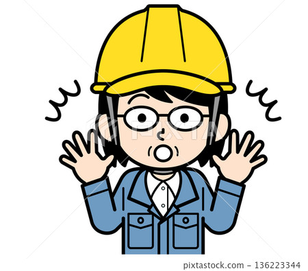 A middle-aged female site supervisor wearing a helmet who is surprised 136223344