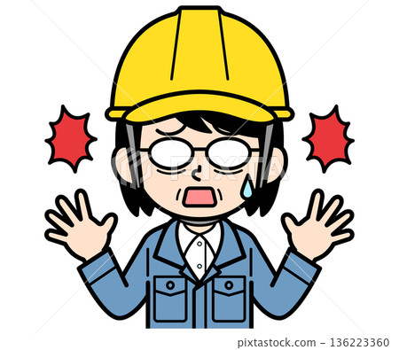 一位戴著安全帽的中年婦女在建築工地上感到驚訝 136223360