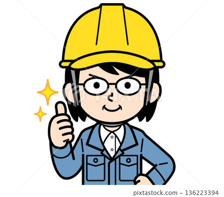 A middle-aged female site supervisor wearing a helmet praising A middle-aged female site supervisor wearing a helmet praising 136223394