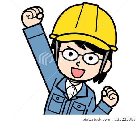 A middle-aged woman on a construction site wearing a helmet 136223395