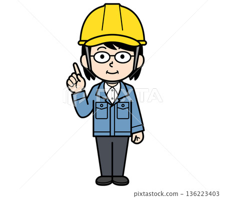 A middle-aged female site supervisor wearing a helmet pointing A middle-aged female site supervisor wearing a helmet pointing 136223403