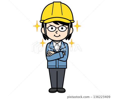 A confident middle-aged woman foreman wearing a helmet A confident middle-aged woman foreman wearing a helmet 136223409