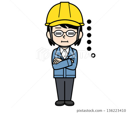 A middle-aged woman foreman wearing a helmet who is shocked A middle-aged woman foreman wearing a helmet who is shocked 136223410