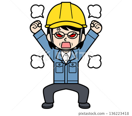 A middle-aged female site supervisor wearing an angry helmet 136223418