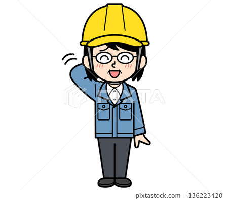 一位戴著安全帽的中年女工地主管感到尷尬 136223420