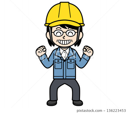 A smiling middle-aged woman on site wearing a helmet A smiling middle-aged woman on site wearing a helmet 136223453
