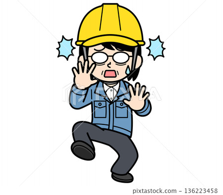 A middle-aged woman wearing a helmet and overwhelmed by anxiety 136223458