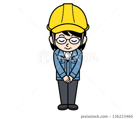 一位戴著安全帽的中年女工地主管鞠躬 136223460