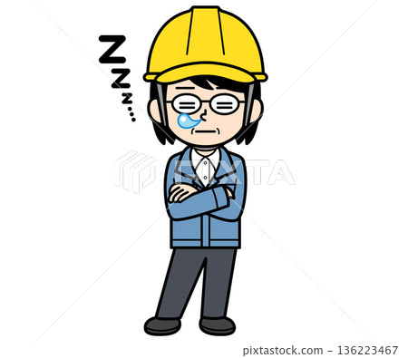 一位戴著防打盹頭盔的中年女工地主管 136223467
