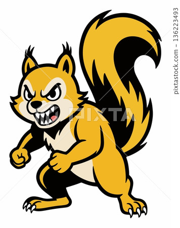 Illustration of a fierce fighting squirrel mascot Illustration of a fierce fighting squirrel mascot 136223493