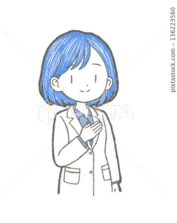 手繪插圖,描繪了一位身穿白大褂的女醫護人員,她一隻手放在胸口,正在指導病人。 手繪插圖,描繪了一位身穿白大褂的女醫護人員,她一隻手放在胸口,正在指導病人。 136223560