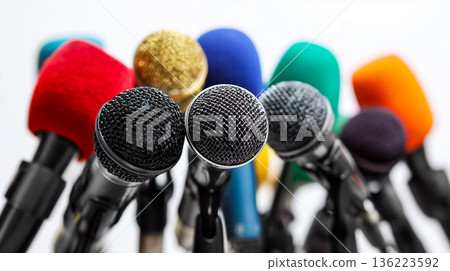 Press conference and media communication symbols 136223592
