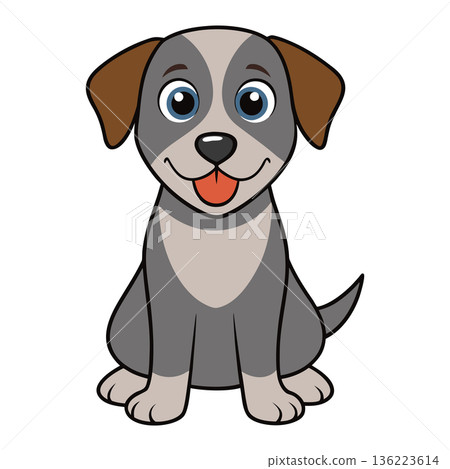 Adorable cartoon puppy with big blue eyes sitting patiently illustration Adorable cartoon puppy with big blue eyes sitting patiently illustration 136223614