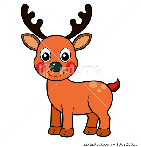 Adorable Cartoon Reindeer Character with Big Eyes and Red Cheeks Adorable Cartoon Reindeer Character with Big Eyes and Red Cheeks 136223615