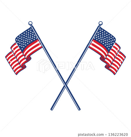 American Flags Crossed Illustration Representing Patriotism and National Pride American Flags Crossed Illustration Representing Patriotism and National Pride 136223620
