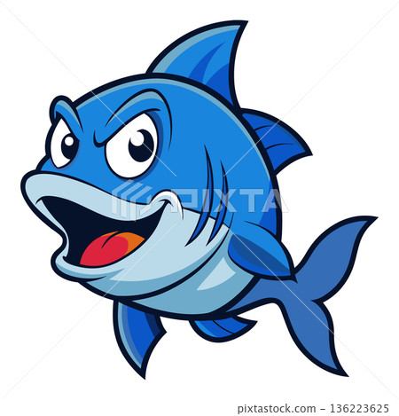 Cartoon Blue Shark with Grin on White Background Illustration Image 136223625