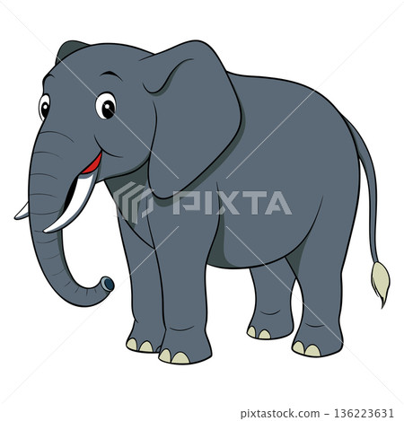 Cartoon Elephant Isolated on White Background Cute and Friendly Design 136223631